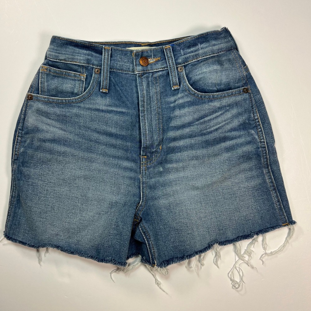 Madewell The Perfect Jean Short Size 25 Blue High Rise Raw Hem Distressed Denim